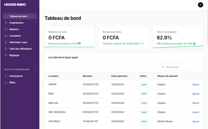 Plateforme de gestion immobilière Hendri Immo